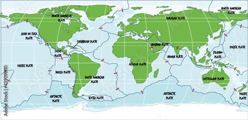 World Map Showing Tectonic Plates Boundaries