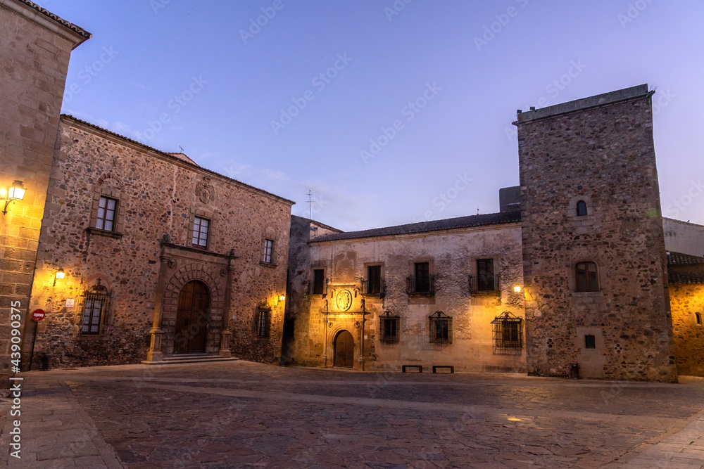 Ovando house in Santa Maria Square in the old town of Caceres, World Heritage Site by UNESCO, EXtremadura, Spain.