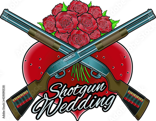 crossing shotgun over hart and flowers, and text shotgun wedding