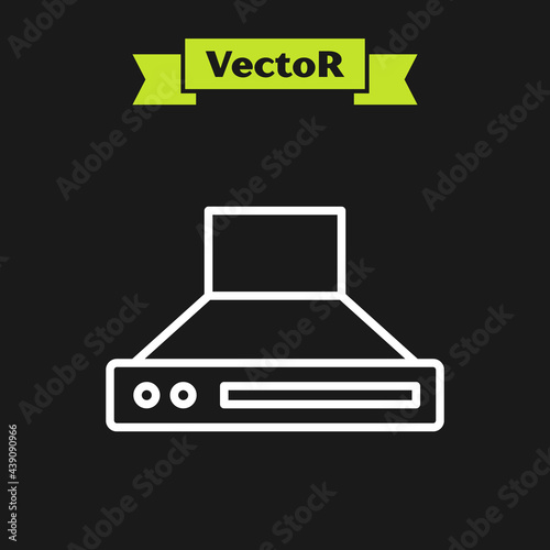 White line Kitchen extractor fan icon isolated on black background. Cooker hood. Kitchen exhaust. Household appliance. Vector