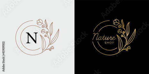 natural botanical shop with luxury plant flower beauty for business brand, wedding, nature shop, cosmetics, skin care