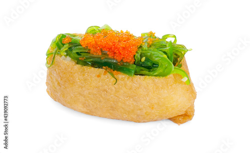 Fried tofu stuffed with rice and various topping such as fish roe, wakame, egg