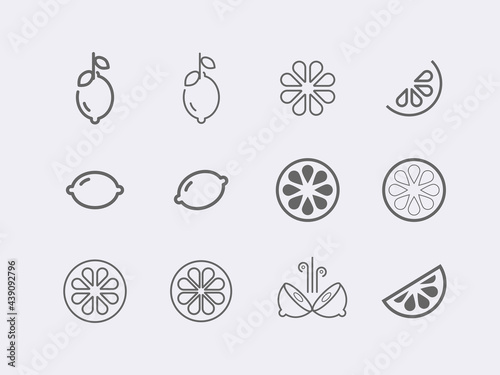 Citrus line vector icon set