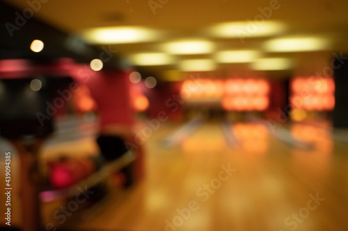 Modern bowling club blurred interior for background