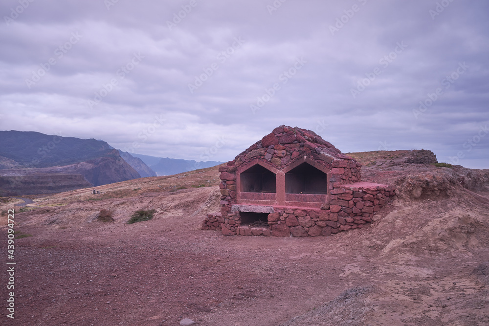 East Madeira coast landscape with a clay house. Ponta de São Lourenço. Atlantic ocean. Favorite touristic destination. East Madeira coast landscape with a clay house. Ponta de São Lourenço. Atlantic ocean. Favorite touristic destination.