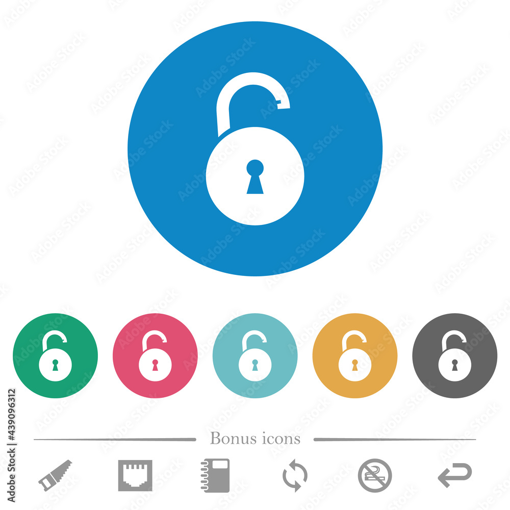 Unlocked round padlock with keyhole flat round icons Unlocked round padlock with keyhole flat round icons