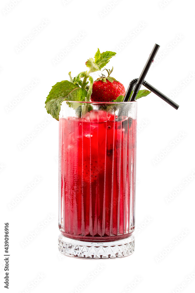 Lemonade with strawberries and mint on a white background. Isolated Lemonade with strawberries and mint on a white background. Isolated