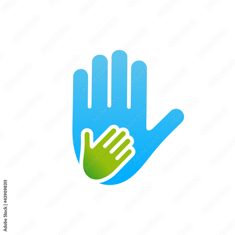 Mother and child hand icon. Help symbol. World Father Day concept. Vector illustration isolated on white background.
