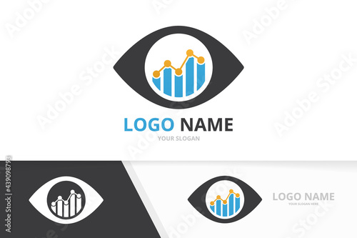 Vector eye and graph logo combination. Unique diagram logotype design template.