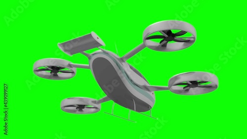 Passenger drone with four propellers isolated on green background - 3D 4k animation (3840x2160 px). photo