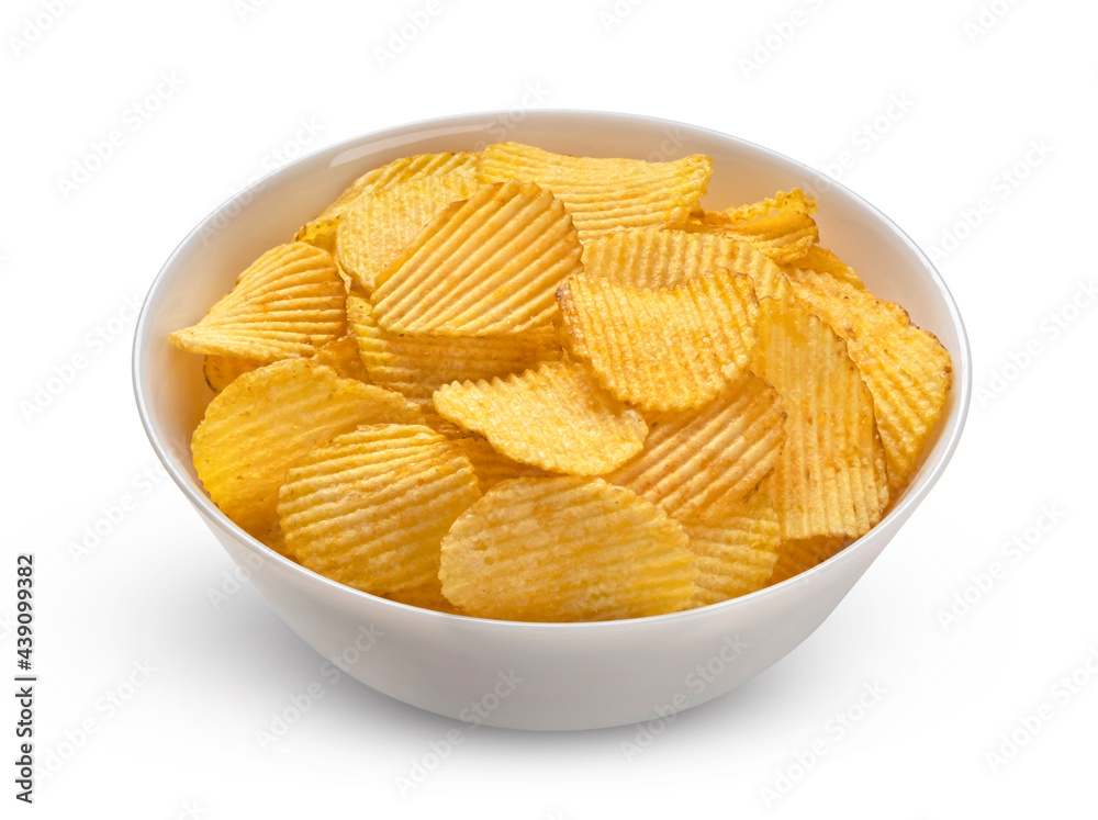 Ridged potato chips isolated on white background Ridged potato chips isolated on white background