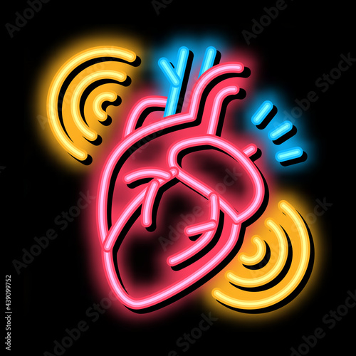 heart attack neon light sign vector. Glowing bright icon heart attack sign. transparent symbol illustration