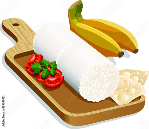 Vector illustration of Puttu or White Rice Puttu -Kerala special breakfast items made using rice flour which is very healthy and arranged in traditional way with white background.