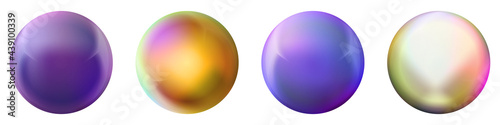 Set with glass colorful balls. Glossy realistic ball, 3D abstract vector illustration highlighted on a white background. Big metal bubble with shadow