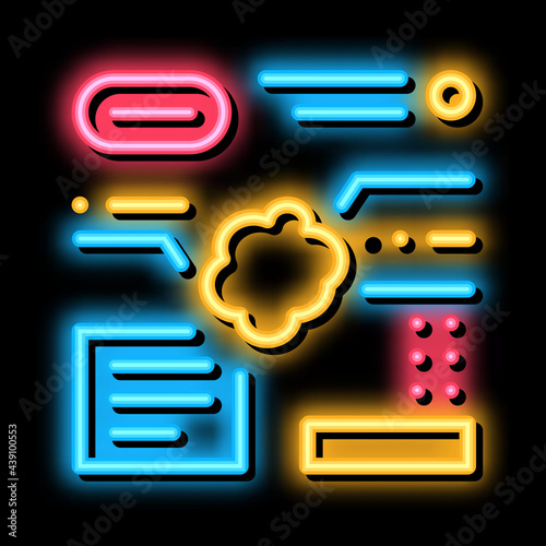 information and characteristics of atherosclerosis neon light sign vector. Glowing bright icon information and characteristics of atherosclerosis sign. transparent symbol illustration