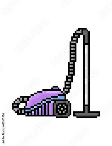 2d 8 bit pixel art vacuum cleaner icon isolated on white background. Electric domestic appliance symbol. Vintage retro 80s, 90s computer, video game graphics. Slot machine design element.