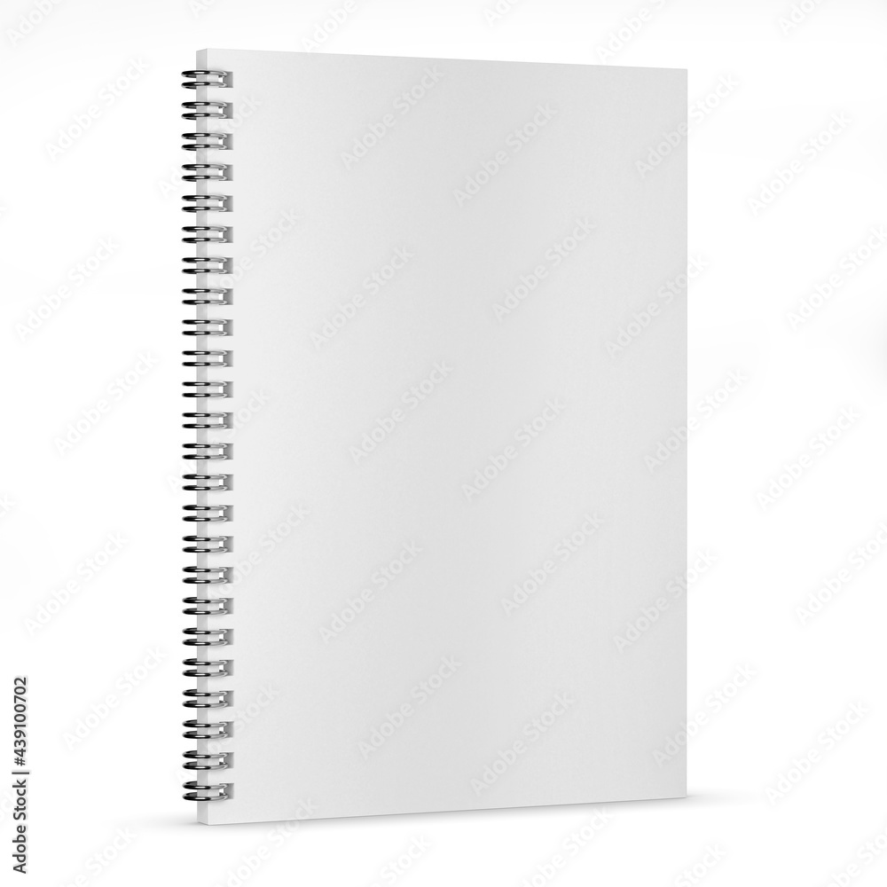 Mockup of notebook isolated on white. White sheets of paper, fastened with a silver spiral. 3d rendering. Mockup of notebook isolated on white. White sheets of paper, fastened with a silver spiral. 3d rendering.