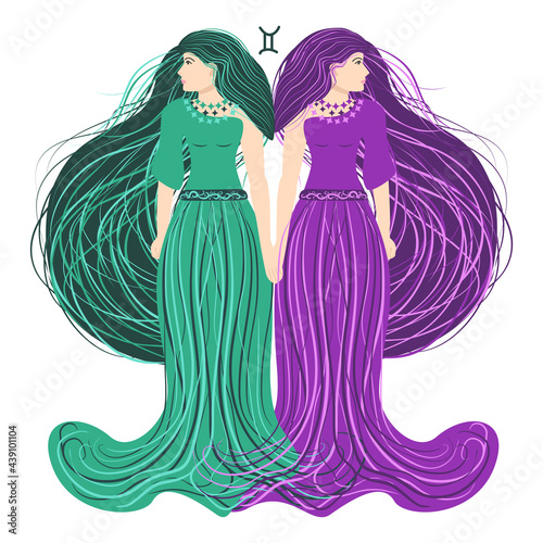 Zodiac, zodiac sign illustration as a beautiful girl with braids. Vintage zodiac boho style fashion illustration