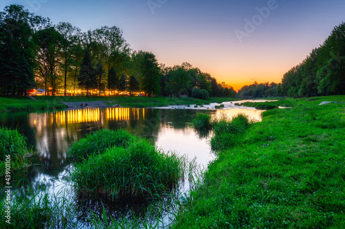 A beautiful sunset over the Vistula River in Ustron, Silesian Beskids. Poland