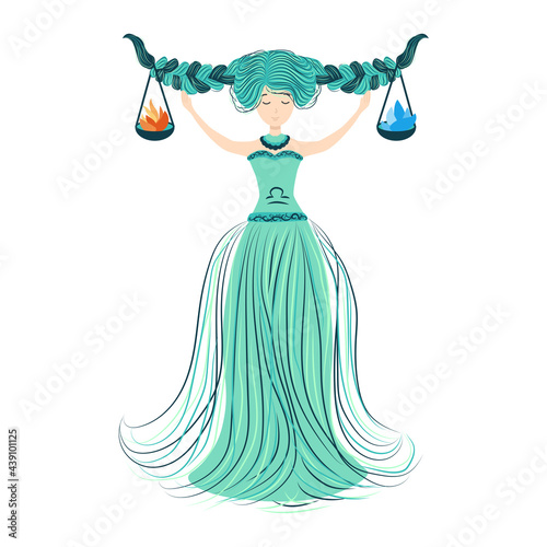 Zodiac, zodiac sign illustration as a beautiful girl with braids. Vintage zodiac boho style fashion illustration