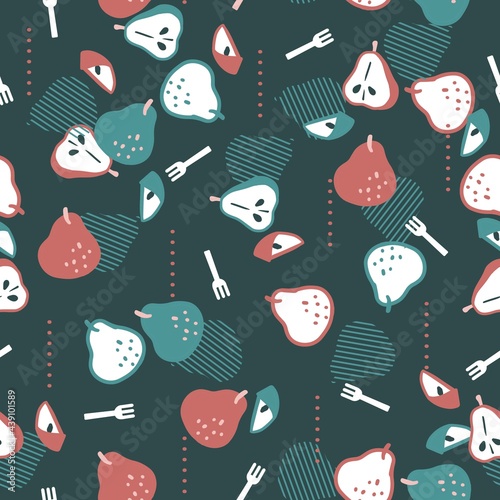Seamless pattern with sweet colorful pear fruit and forks vector illustration
