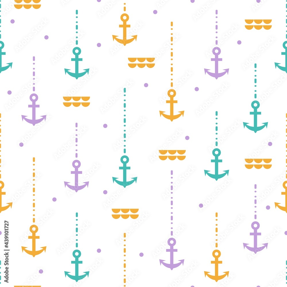 Abstract seamless pattern with colorful anchor under the sea vector graphic ar