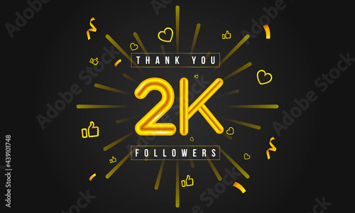 Thank you2k followers Design. Celebrating 2000 or Two thousand followers. Vector illustration.