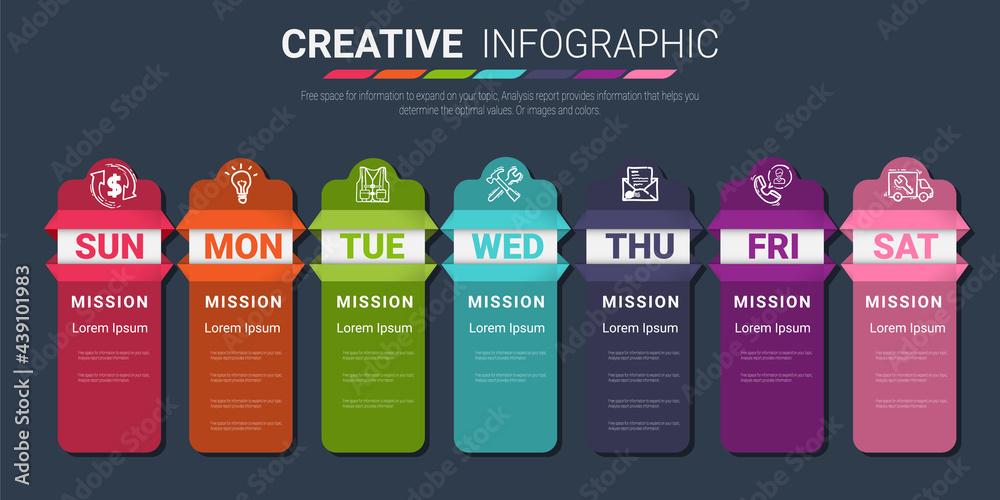 Time line, Timeline business for 7 day, week, Timeline infographics design vector and Presentation business can be used for Business concept with 7 options, steps or processes. Time line, Timeline business for 7 day, week, Timeline infographics design vector and Presentation business can be used for Business concept with 7 options, steps or processes.