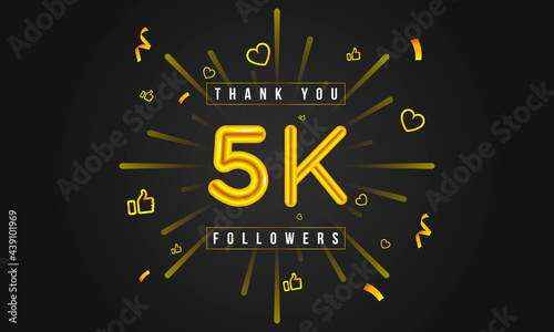 Thank you 5k followers Design. Celebrating 5000 or Five thousand followers. Vector illustration.