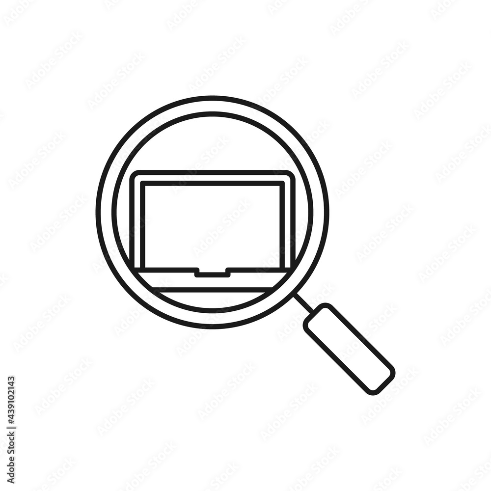 Laptop Search icon Vector Design. Laptop icon with Searching design concept for smartphone, e-commerce, online store and marketplace website, mobile, logo, symbol, button, sign, App UI Laptop Search icon Vector Design. Laptop icon with Searching design concept for smartphone, e-commerce, online store and marketplace website, mobile, logo, symbol, button, sign, App UI
