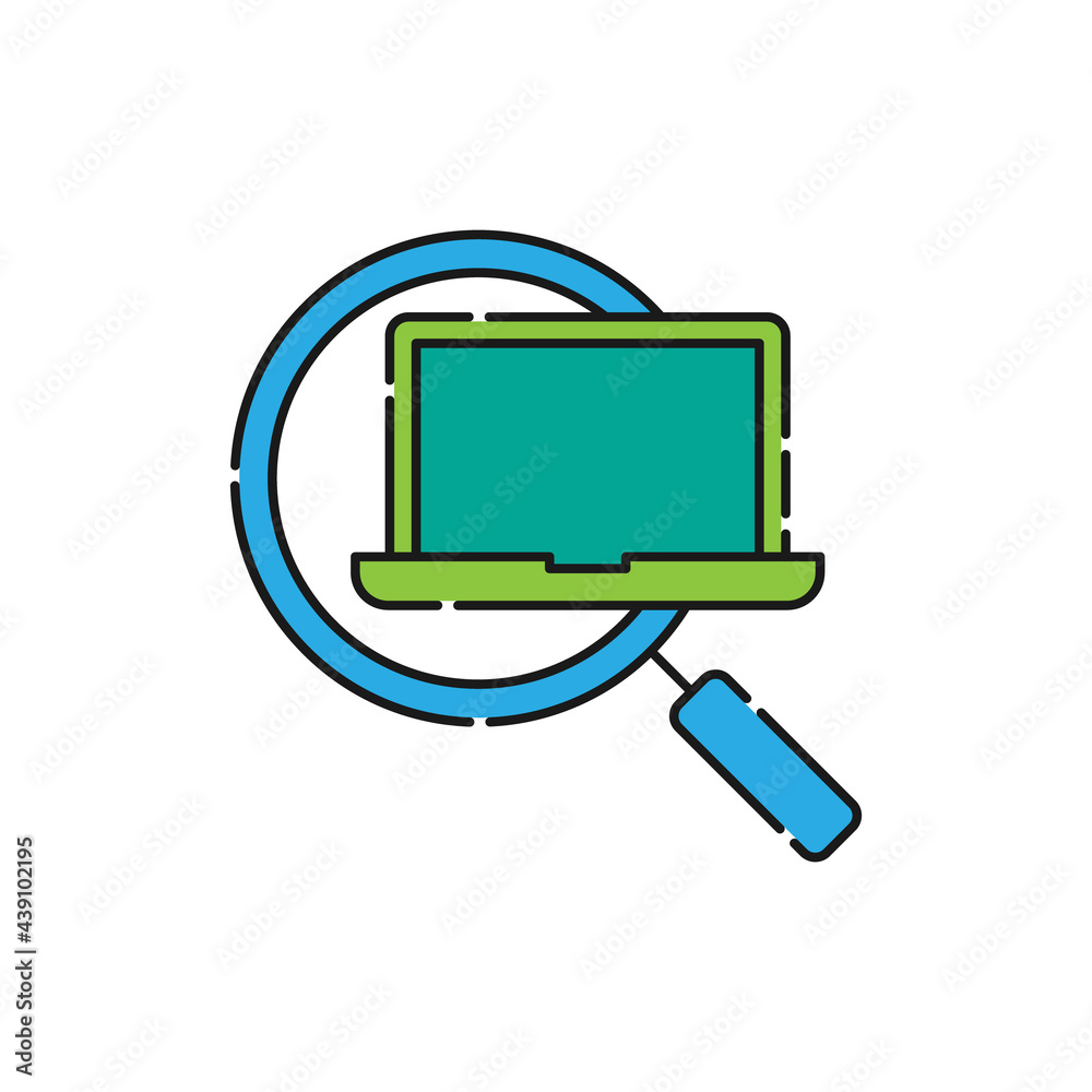 Laptop Search icon Vector Design. Laptop icon with Searching design concept for smartphone, e-commerce, online store and marketplace website, mobile, logo, symbol, button, sign, App UI Laptop Search icon Vector Design. Laptop icon with Searching design concept for smartphone, e-commerce, online store and marketplace website, mobile, logo, symbol, button, sign, App UI