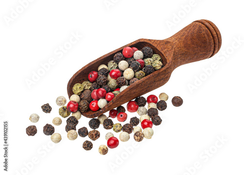 Pepper mix in scoop isolated on white background