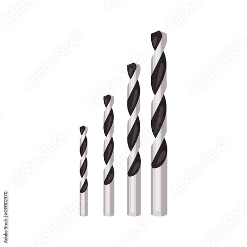 Set of different drills. Simple vector illustration isolated on white background.