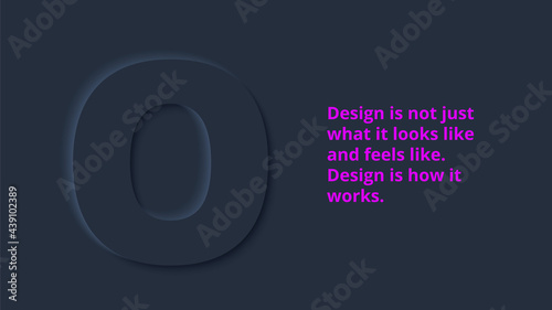 Vector dark neumorphic infographic. Presentation slide template. Business infographics concept with letter O and place for your text