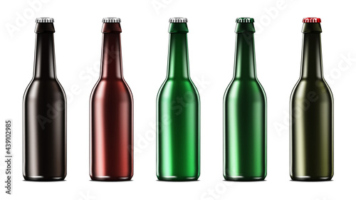 Clear blank glass bottle with cap isolated on white background, vector mock-up. Packaging for beer, water, soda and other drinks. Template for design