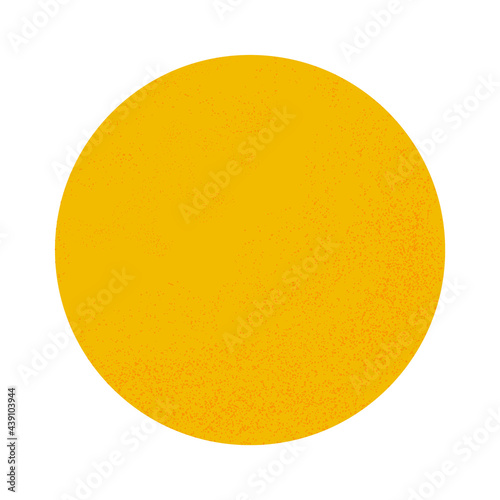 Yellow circle with halftone dots on a white background. Orange or tangerine. Moon or sun. Print for decorative pillows, interior design. Vector.