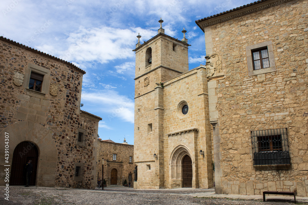 Caceres, Spain. The Co-Cathedral of Caceres (Concatedral de Santa Maria) in the Old Monumental Town, a World Heritage Site