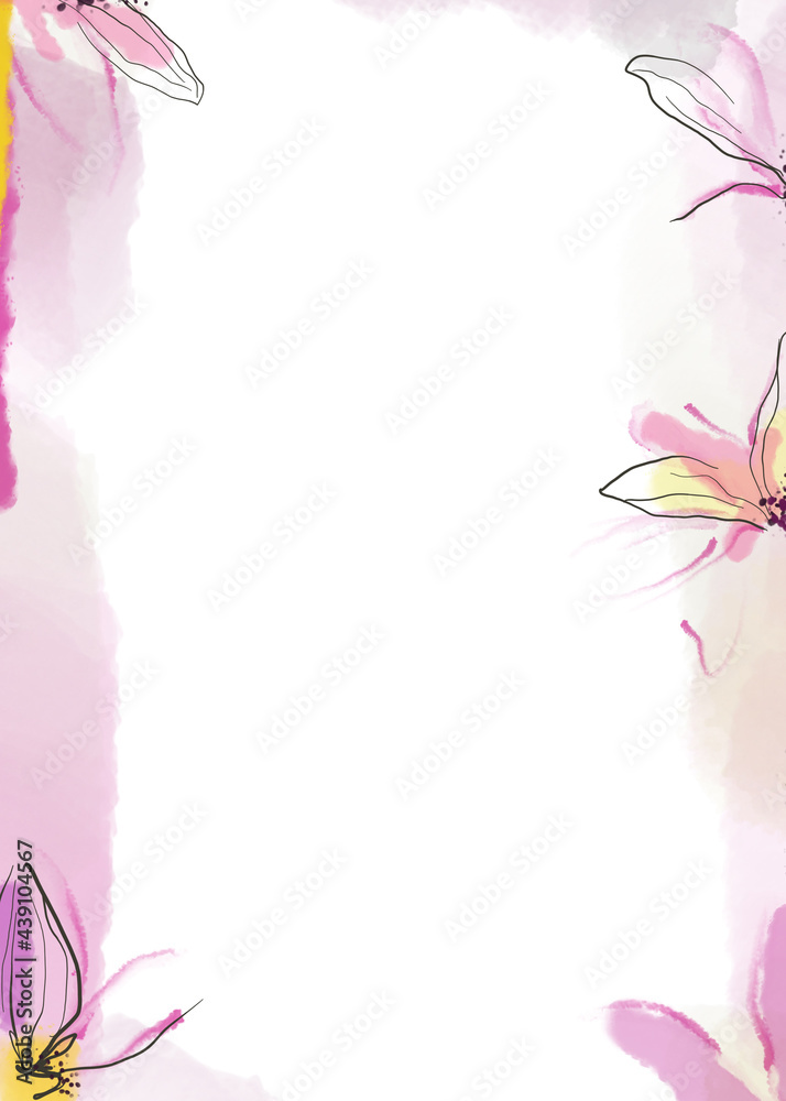 Abstract watercolor background with flowers. Digital art