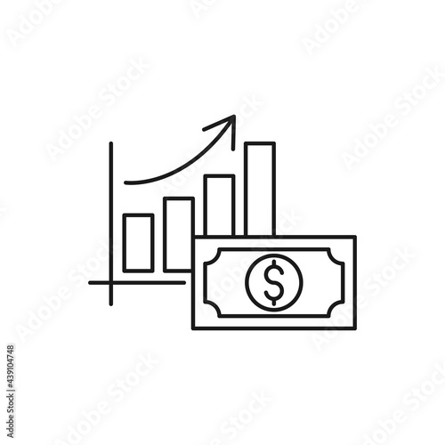 Money Chart icon Vector. Money stats with chart bar growing of rising and falling dollar vector design concept for Payment, Finance, Currency and Trading Business website, symbol, icon, sign, App UI