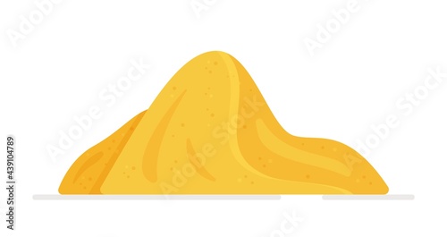 Vector illustration of a mountain of sand on a white background. Pile of sand color vector icon. Mound of sand, desert or beach dune in flat cartoon style. 