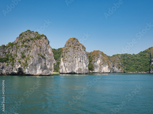 Limestone karst and islands of different shapes and sizes in Halong Bay  Vietnam