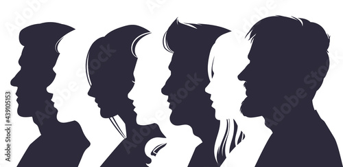 Male and female profile faces silhouettes, human faces overlay images concept