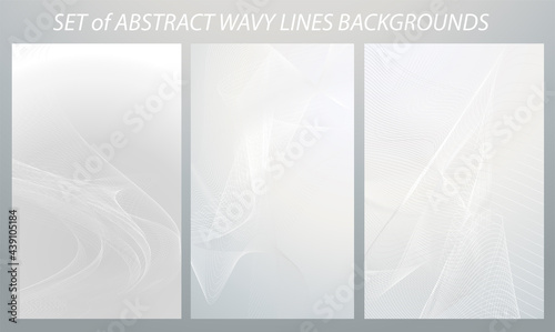 Set of black and white (grey) half tone line art backgrounds. Ideal for business card, brochure, flyer cover design. Vertical banner set.