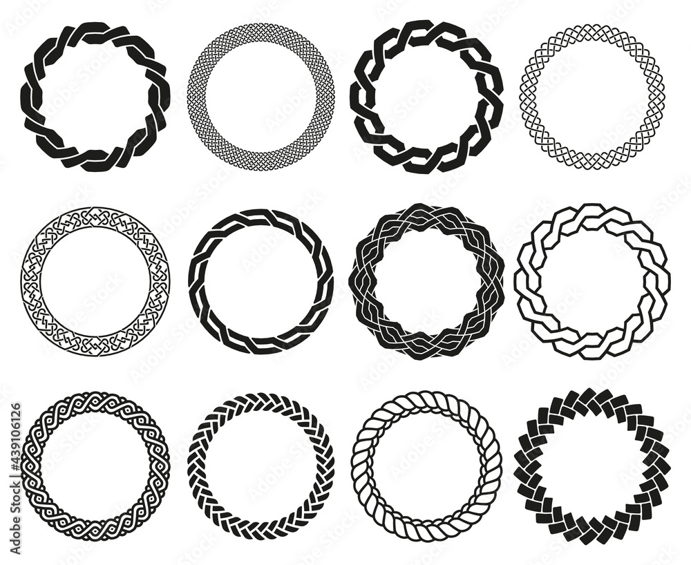 Celtic braid frames. Rounded braided ornaments frame, Irish woven braid