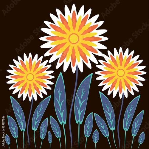 Abstract illustration on a square background - stylized flowers - graphics. Fabulous plant world. Surreal.