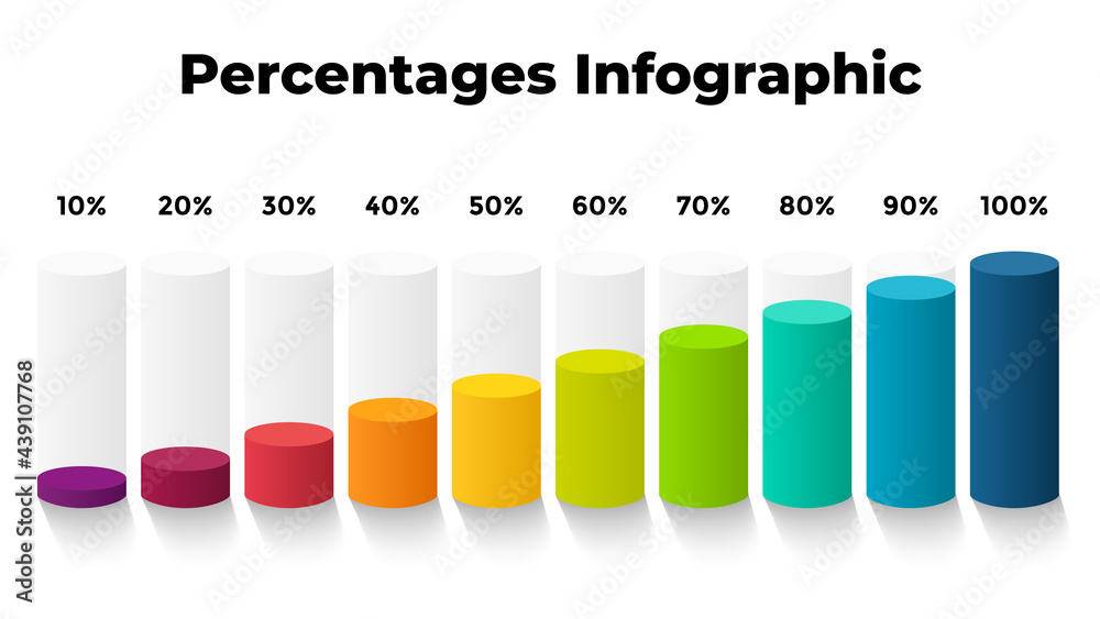 3D Vector Perspective Infographic. Presentation slide template. Ten step options. Percentage chart concept. Transparent glass cylinders. Colorful creative info graphic design. 3D Vector Perspective Infographic. Presentation slide template. Ten step options. Percentage chart concept. Transparent glass cylinders. Colorful creative info graphic design.