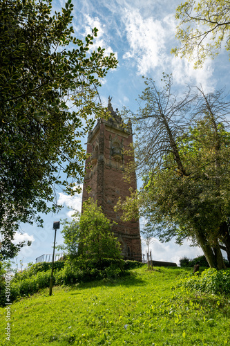 View of Cabot Tower, Brandon Hill, Bristol during bank holiday summer uk