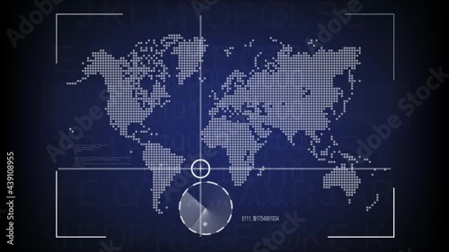 Motion graphic of world map sonar radar screen searching an object with line digital technology background, world map with radar, animation concept.