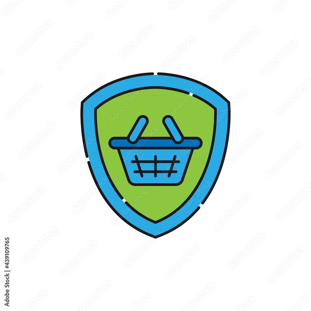 Secure Shopping icon Vector Illustration. Shopping Security and Safety with Shield icon design concept for e-commerce, online store and marketplace website, mobile, logo, symbol, button, sign, app UI Secure Shopping icon Vector Illustration. Shopping Security and Safety with Shield icon design concept for e-commerce, online store and marketplace website, mobile, logo, symbol, button, sign, app UI