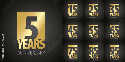 Set of Anniversary vector creative design emblems with negative space numbers golden color for celebration event, invitation, greeting, web template, leaflet and booklet